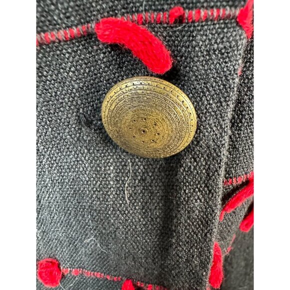 Vintage Black & Red Cactus Flower Jacket With Textured Knot Detailing & Brass Bu - Picture 7 of 16